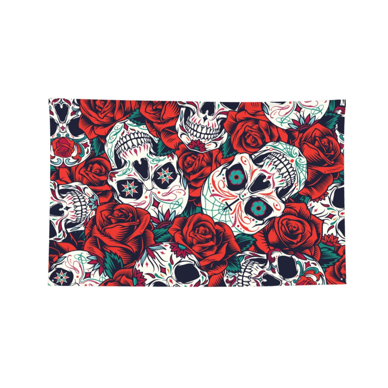 Red Rose Skull Skulls Head Four Hole Decorated Banner Flag for Garden Yard Home Decoration Indoor Outdoor 4x6 Ft
