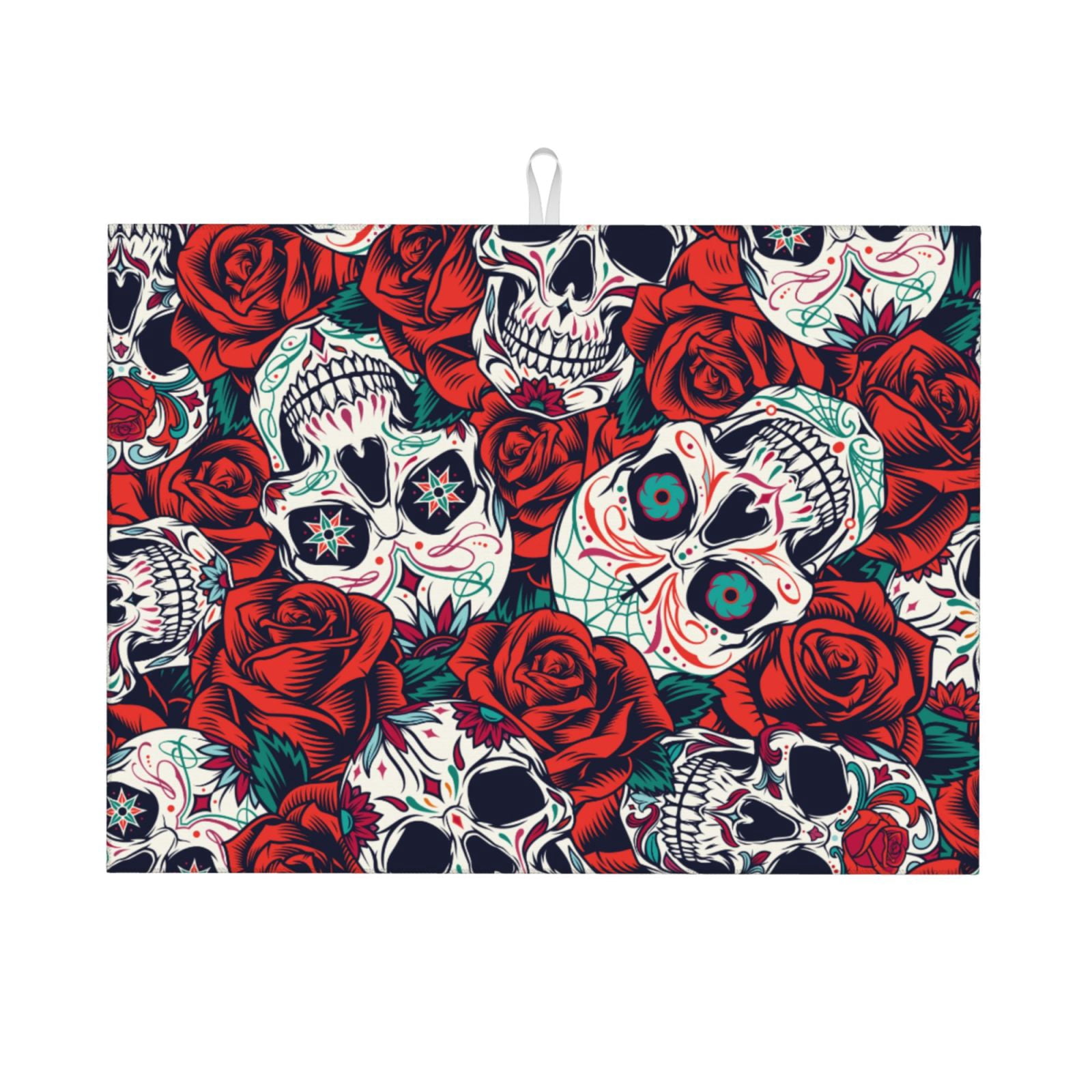 Red Rose Skull Skulls Head Large Kitchen Drying Mat 18x24 Inch Ultra ...