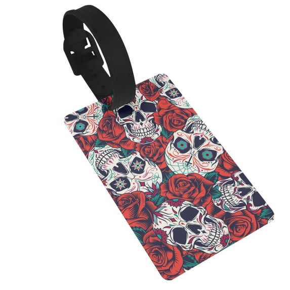 Red Rose Skull Skulls Head Luggage Tags Suitcases ID Baggage Identifier Card Name Tag for Travel Backpacks Gym Bags