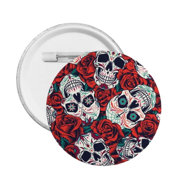 Red Rose Skull Skulls Head Round Button Pin Badge 5PCS Pinback Buttons Lapel Pin for Jacket, Backpack, Hat, Party Favor, Gift