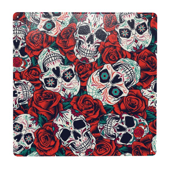 Red Rose Skull Skulls Head Square Metal Sign 12x12 Inch Tin Sign Wall Decor Decorative Plaque for Bar, Cafe, Restaurant
