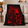 thumbnail image 1 of Red Rose Skull with Thorny Flowers, Dramatic Gothic Style for Dark Art Lovers, Crimson Skull Rose Scene and Halloween Gift, Soft Flannel Blanket for Bedroom and Study Room, Home Decor, 1 of 9