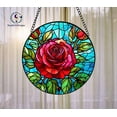 thumbnail image 1 of Red Rose Stained Glass Suncatcher – Handcrafted Vibrant Rose Window Art, Flower Design for Home Décor, Romantic Rose Window Hanging 1887281906, 1 of 4