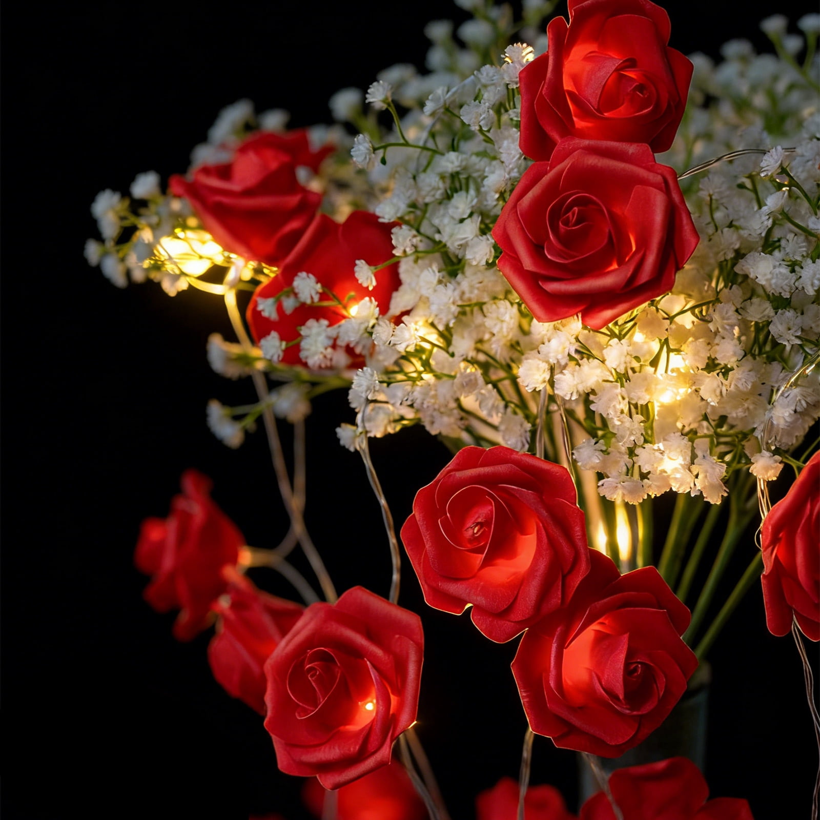 Red Rose String Lights, 6M 40Led Battery & Usb Powered Low-Voltage Anti ...