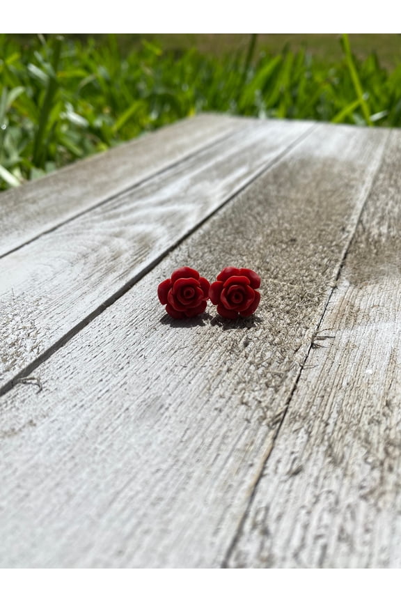 Red Rose Stud Earrings