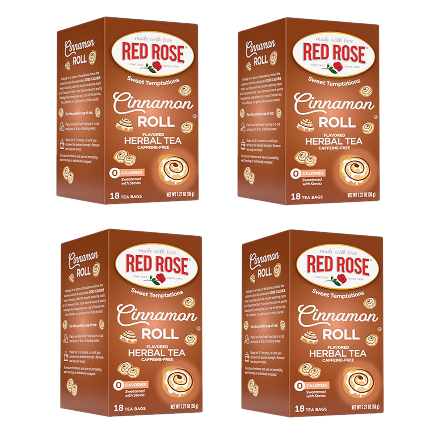 Red Rose Sweet Temptations Cinnamon Roll Herbal Tea Caffeine Free (Pack