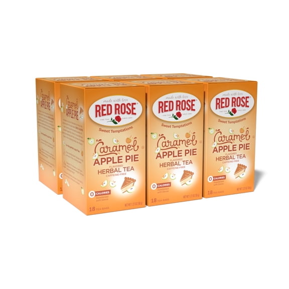 Red Rose Sweet Temptations Dessert Tea Caramel Apple Pie, Zero Carbs, Zero Sugar Bursting with Flavor Caffeine-Free Delicious Beverage Herbal Tea, 18 Count Pack of 6 Fruit
