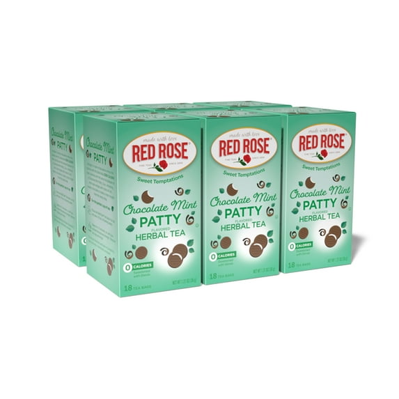Red Rose Sweet Temptations Dessert Tea Chocolate Mint Patty, Zero Carbs, Zero Sugar Bursting with Flavor Delicious Beverage Herbal Tea, 18 Count Pack of 6 Fruit Naturally Flavored Herbal Tea