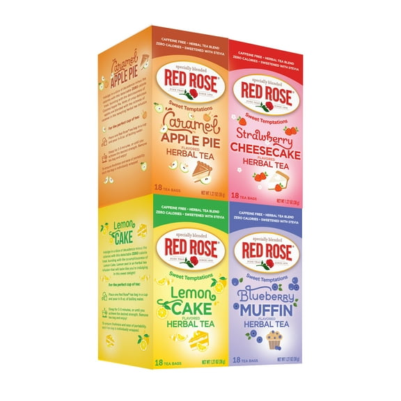 Red Rose Sweet Temptations Dessert Tea Variety Pack, Zero Sugar, Caffeine-Free Flavored Delicious Beverage Herbal Tea, 18 Count Pack of 4 Naturally Flavored Herbal Tea