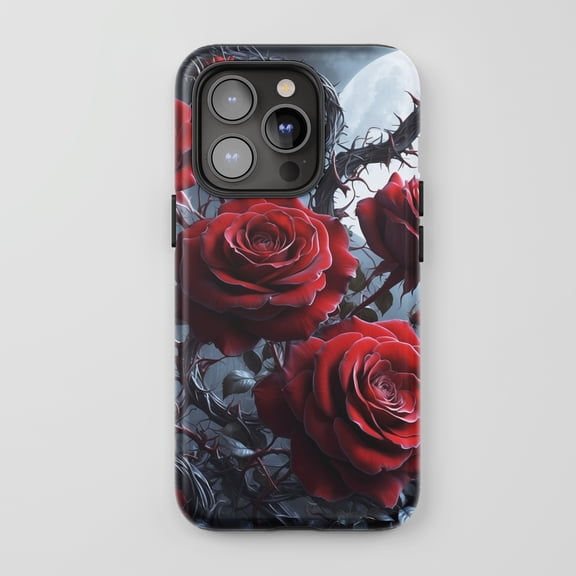 Red Rose Thorns for All iPhone Series Tough Phone Case Gothic Art Style Dark Red