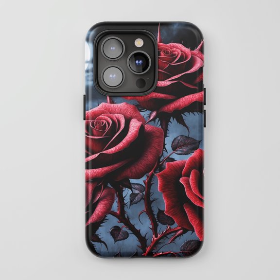 Red Rose Thorny Vine For All iPhone Series Tough Phone Case Dark Gothic Style