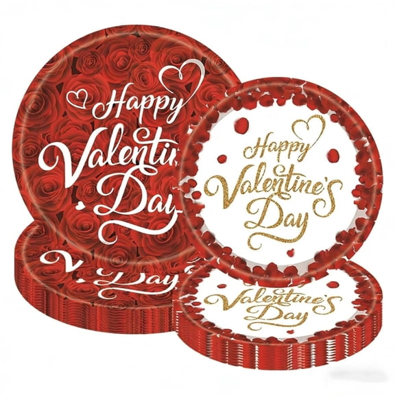 Red Rose Valentine's Paper Napkin, Party Supplies, Roses Gold-Foil Valentines Disposable Tableware, 20 Pcs Valentines Dinner Plates Dessert Plates, Party Lunch Dinner Decoration Paper Plate, Favors