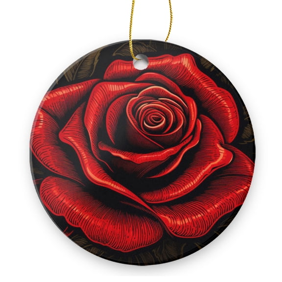 Red Rose Vector Illustration With Black Background - Christmas Ornament Xmas Keepsake Ceramic Ornaments Holiday Decorations for Tree Christmas Gift Ideas 2.95in