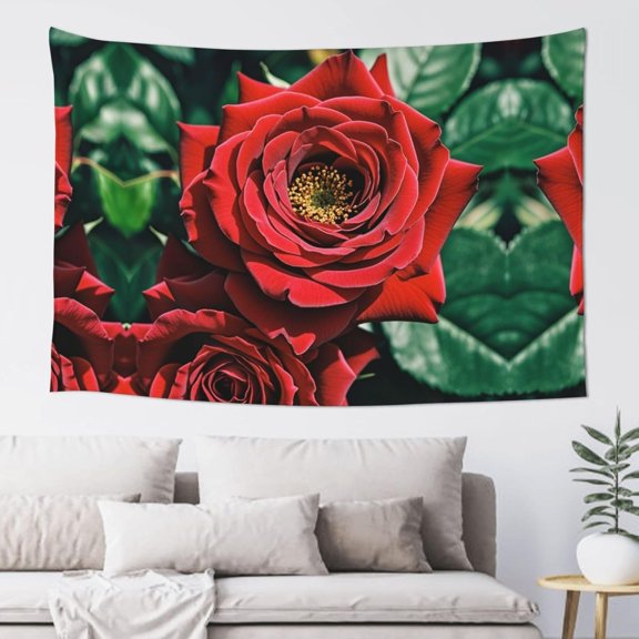 Red Rose Vertical Wall Hanging Tapestry, Aesthetic Boho Decorative Wall Art Poster Flag for Bedroom Living Room, 60 x 40 Inches