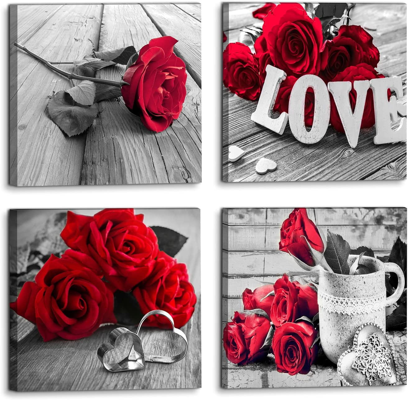 Red Rose Wall Art for Couples Bedroom Living Room Black and White Wall ...