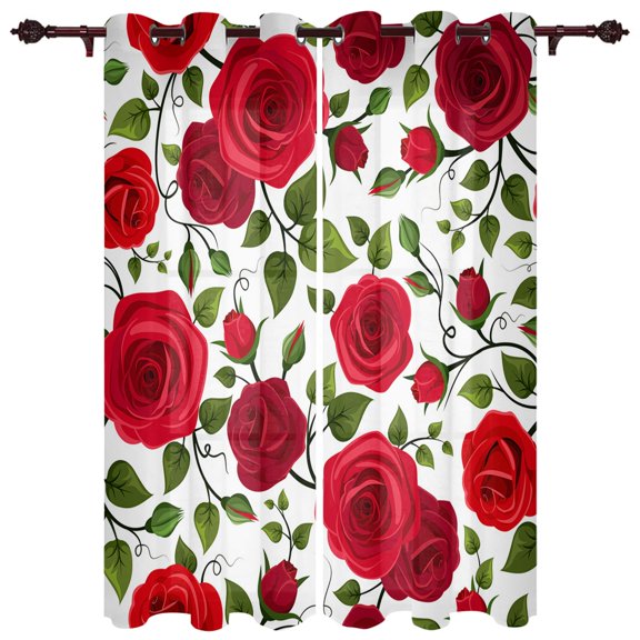 Red Rose Window Curtain for Living Room Bedroom Drapes Home Decor Kitchen Blinds Curtains
