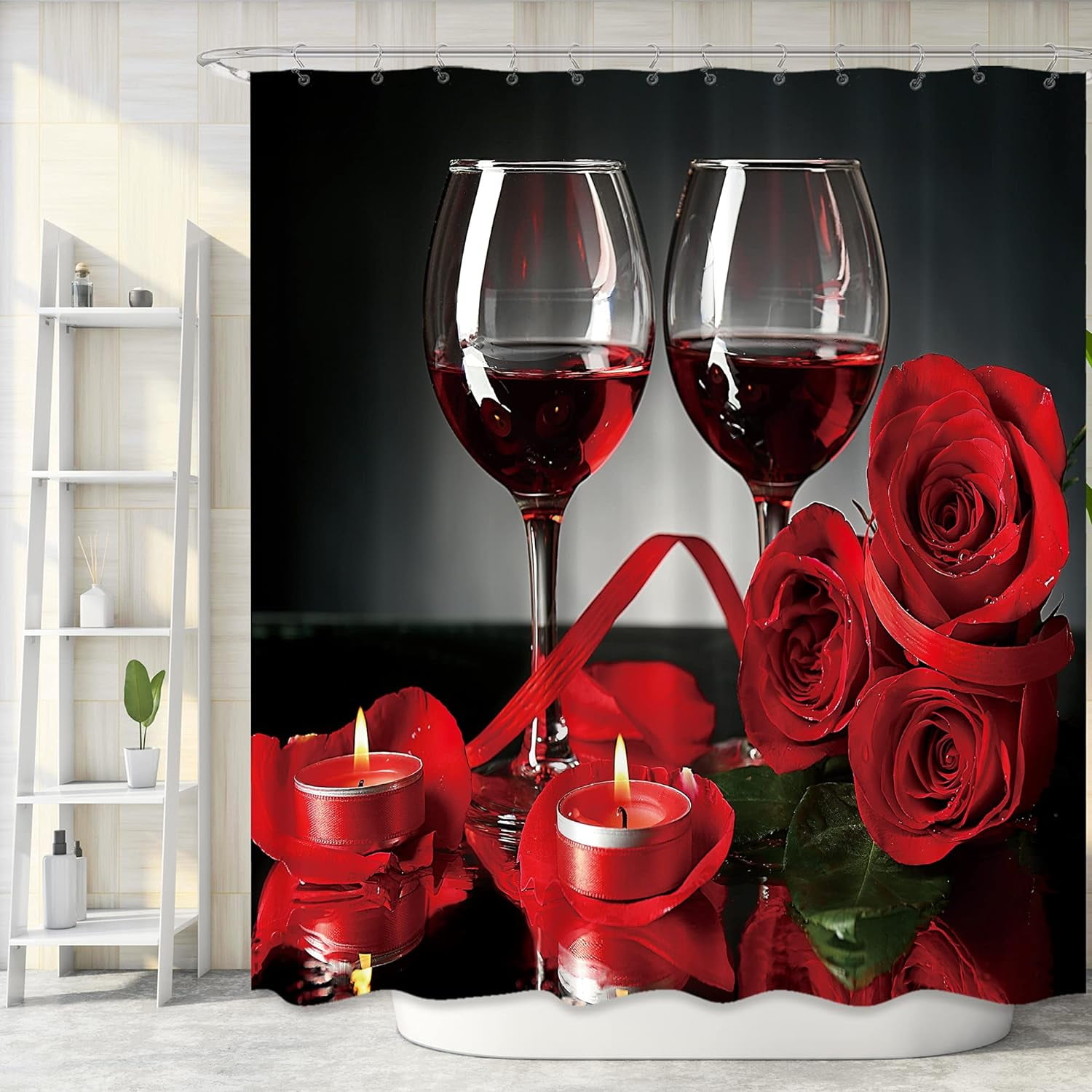 Grape Red Wine Pattern Print Bathroom Shower Curtain