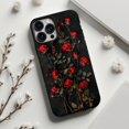 Red Rose and Leafy Stem Black Tough Case for Apple iPhone ...