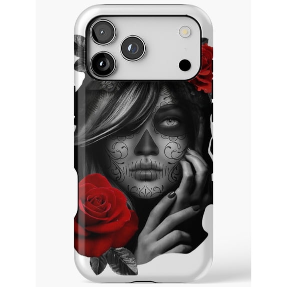 Red Rose and Sugar Skull Woman Tough Phone Case, Polycarbonate and TPU ...