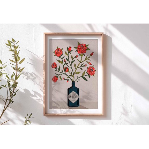 Red Roses And Gin, Wall Art Illustration Illustrated Print A3 A4 Bold Funky, A3 A4 A5 Wall Art, Modern Wall Decor, 12x18 UNFRAMED