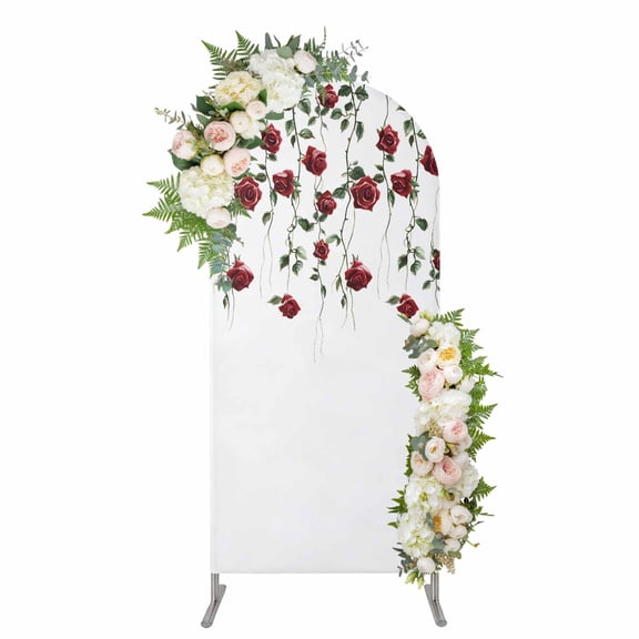 Red Roses Arch Backdrop Cover 5FT, Spring Floral Summer Botanical Weeping Spandex Fitted Stretchy Arch Stand Covers, Round Top Chiara Backdrop Cover for Wedding Party Birthday Baby Shower