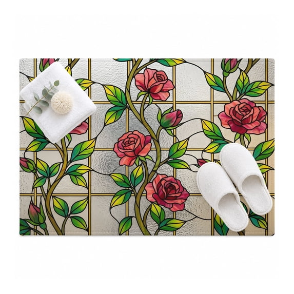 Red Roses Area Rug 2'x3', Vines Lines Stained Glass Elegant Mat Non ...