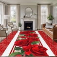 thumbnail image 1 of Red Roses Area Rugs 8'x10', Small Throw Rugs for Living Room Patio, Valentine's Day Romantic Flowers Green Leaf Stripes Indoor Outdoor Rug Non-Slip Low Pile Carpet Runner Reversible Floor Mats, 1 of 8