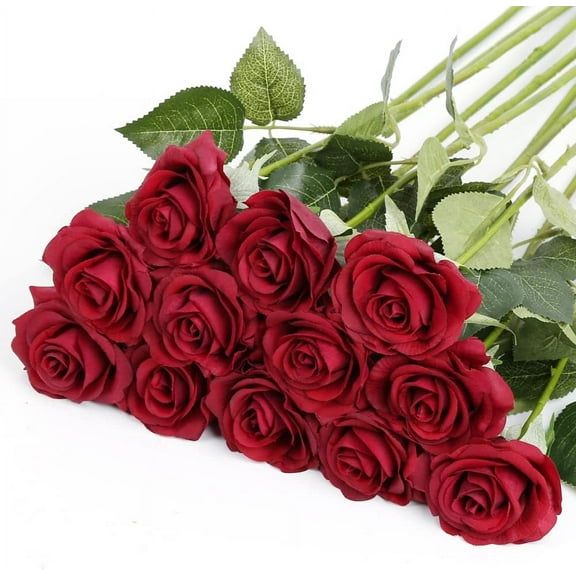 Red Roses Artificial Flowers Dark Red Roses Bulk Flowers Real Touch Red Fake Roses Flowers Floral Arrangement Bouquet for Wedding Bouquet Bridal Decorations DIY (Dark Red)