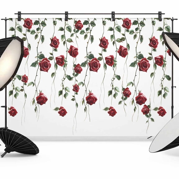Red Roses Backdrop for Photoshoot,Photography Photo Studio Background Wall Backdrop,Spring Floral Summer Botanical Weeping Back Drop Banner Panel for Portraits Wedding Live Streaming Decor 8x6Ft
