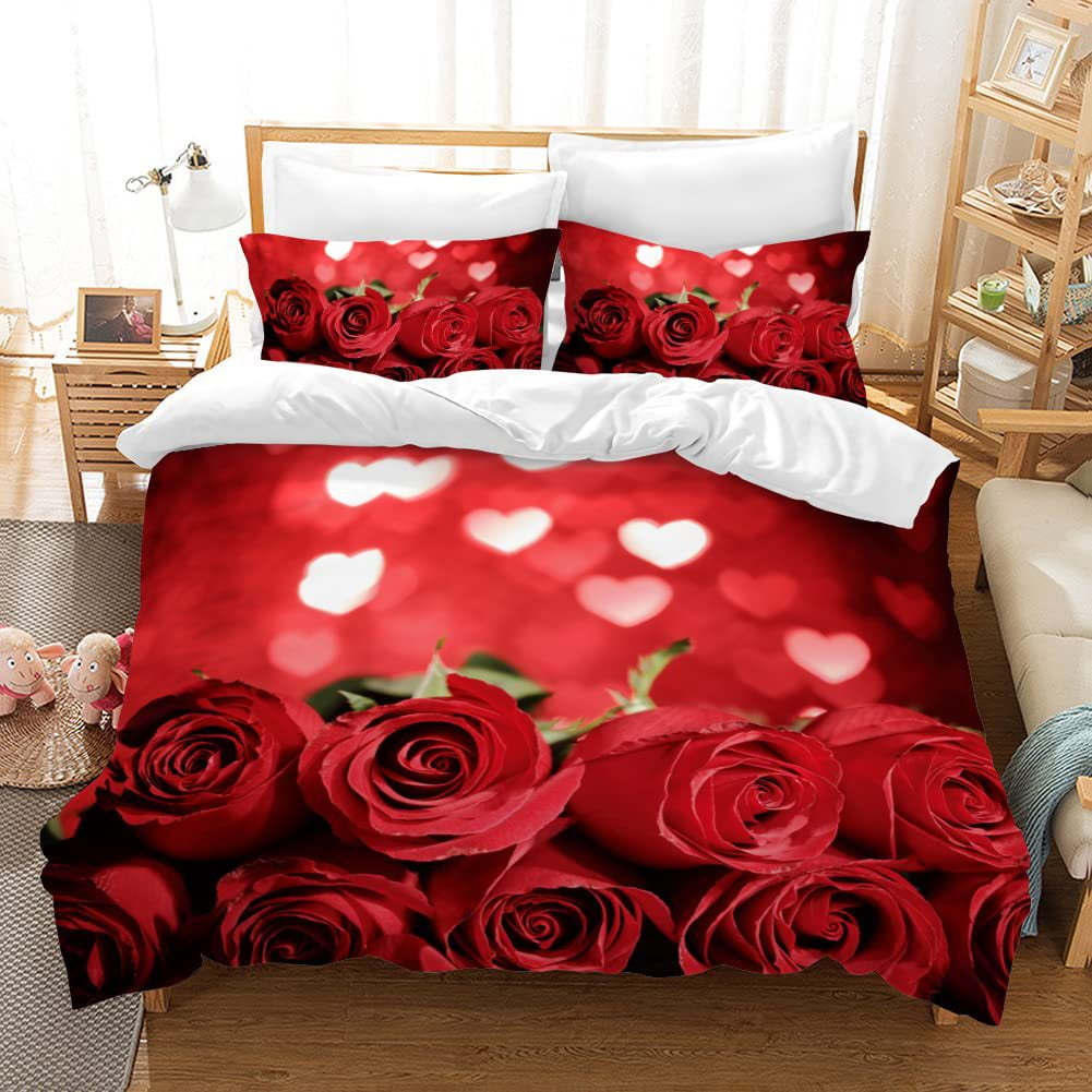 Red Roses Bedding Set Luxury Rose Floral Duvet Cover For Girls Women