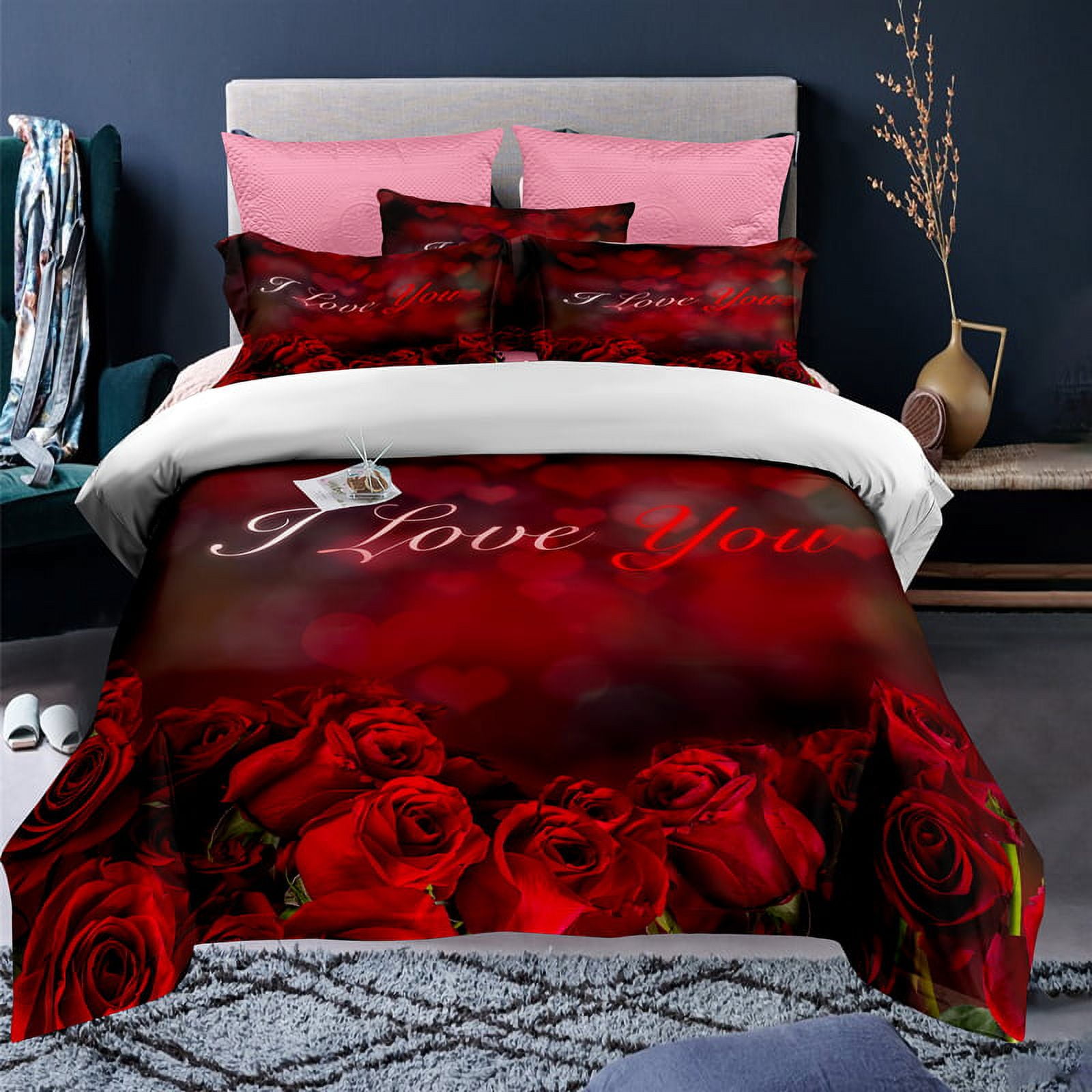 Red Roses Bedding Set Luxury Rose Floral Duvet Cover For Girls Women