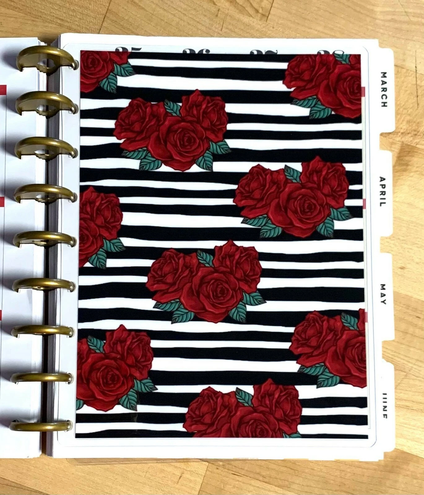 Red Roses Black Stripes Two Sided Dashboard For Use W/ Happy Planner ...