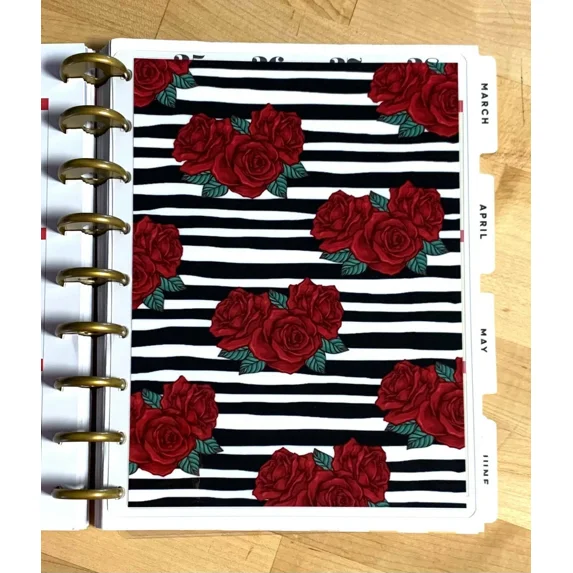 Red Roses Black Stripes Two Sided Dashboard For Use W/ Happy Planner