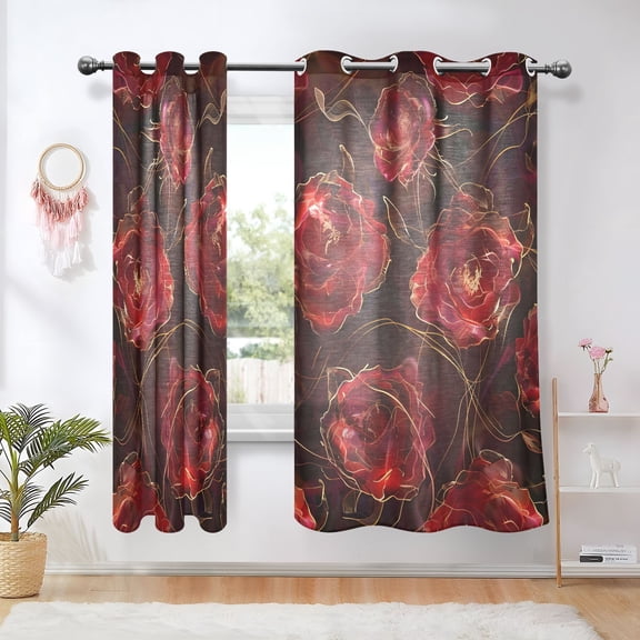 Red Roses Blackout Curtains Thermal Insulation 63 inch Grommet for Bedroom Living Room Bathroom Kitchen Windows 2 Pack