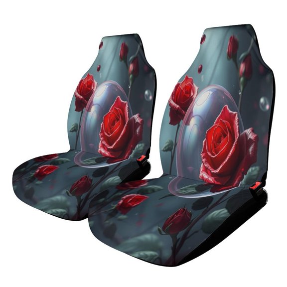 Red Roses Bloom.(2) Car Seat Cover 2 Piece Set Saddle Blanket Carseat Universal Fit for Vehicle Sedan SUV