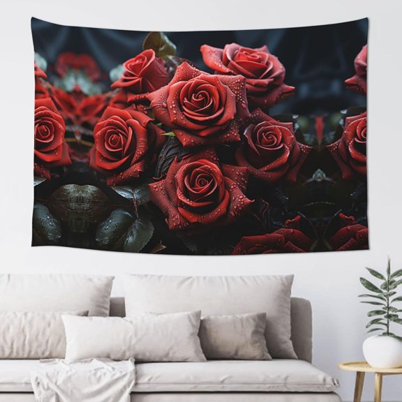 Red Roses Boho Wall Tapestry Aesthetic Vertical Wall Art 60 x 40 Inch Vintage Decorative Poster Flag for Bedroom and Living Room Decor