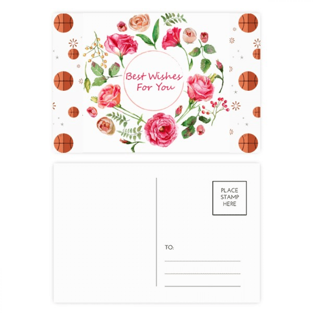 Red Roses Bush Pattern Flowers Basketball Postcard Set Thanks Card Mailing Side 20pcs
