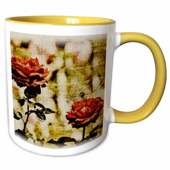 3drose, Red Roses Celtic Knot Inspired Floral - Romantic Flowers, 15oz Two-tone Yellow Mug
