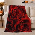 thumbnail image 1 of Red Roses Cluster with Black Shadow Petals, Romantic Gothic Floral Motif for Flower Lovers, Valentine's Day Gift, Soft Flannel Blanket for Bedroom and Guest Room, Elegant Home Decor, 1 of 9