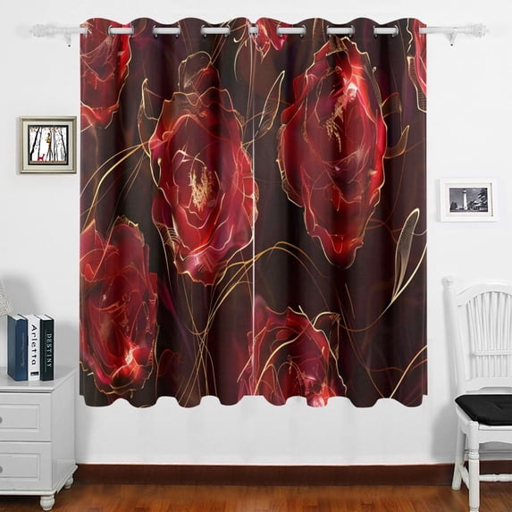 Red Roses Curtains Black Out 63 Inch Length Curtains for Sliding Glass Doors Bedroom Living Room 2 Panels Set
