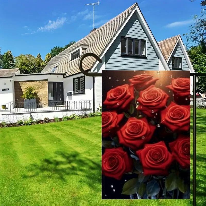 Red Roses Double Sided Garden Flag Vibrant Color Guard Flag And Pole