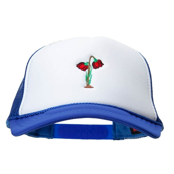 Red Roses Embroidered Foam Panel Mesh Snapback - Royal White OSFM