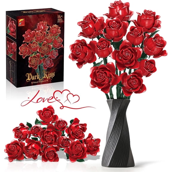 Red Roses Flower Bouquet Building Set Compatible with Lego Flowers Home Decor 585 Pcs
