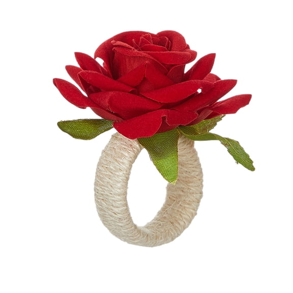Red Roses Flower Napkin Rings for Valentine's Wedding Mother's Day Dinners Decoration Table Accessories, Handcraft Floral Napkin Dining Napkin Rings, Burlap Cord Buckle Lunch Napkin Holder, Rustic