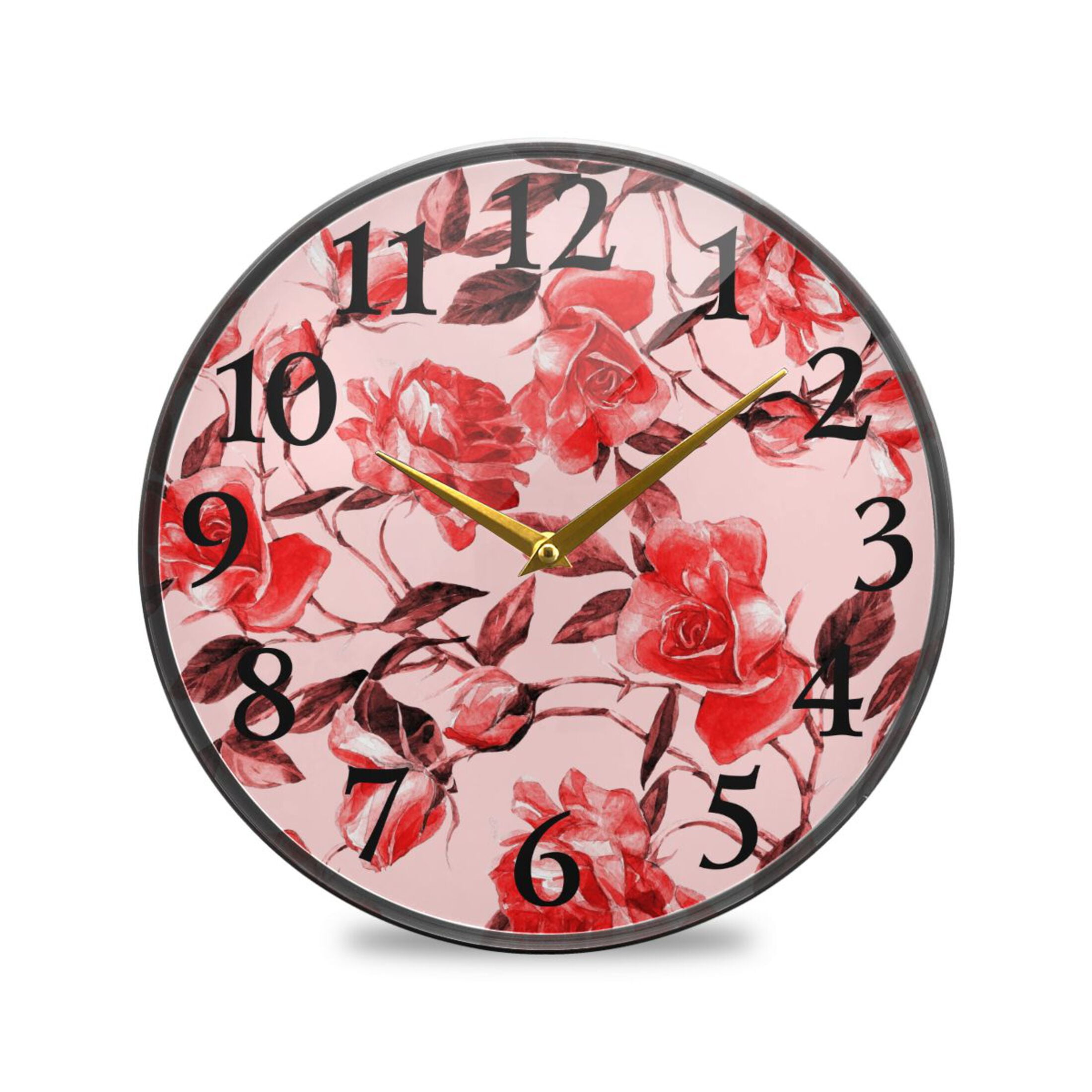 Red Roses Flowers Wall Clocks Battery Operated 11.9 Inch Round Clock ...