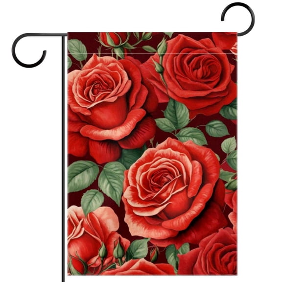 Red Roses Garden Flag Double Sided House Flag for Outdoor Home, Personalized All Year Round Yard Decor 12 x 18 Inch
