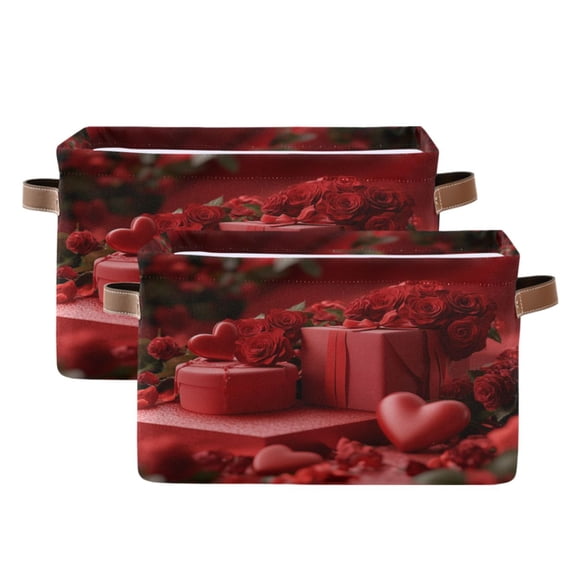 Red Roses and Gift Box Foldable Storage Basket,Canvas Fabric Foldable Storage Bins with Handles Open Home Storage Bins Boxes for Toy Book Shelf Closet Baskets