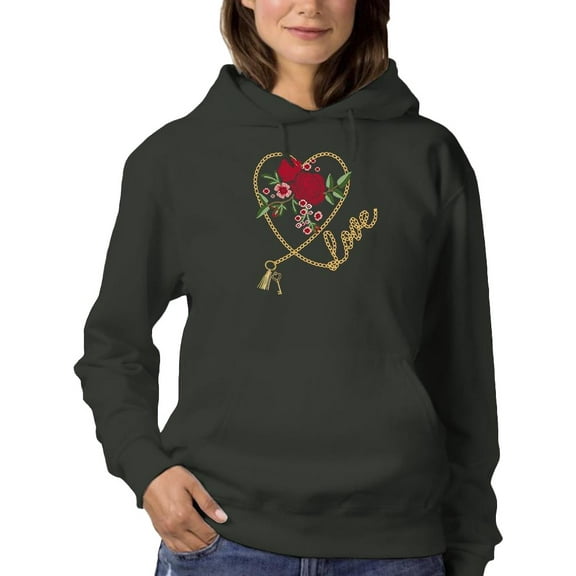 Red Roses Golden Chain Hoodie Women -Image by Shutterstock, Female Medium