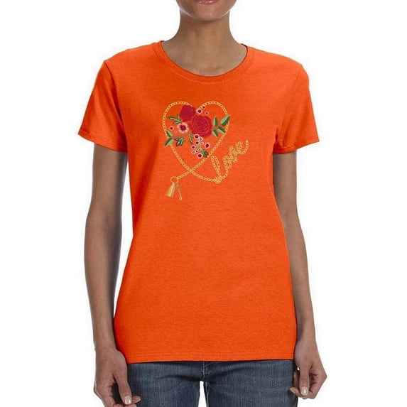 Red Roses Golden Chain T-Shirt Women -Image by Shutterstock, Female 5X-Large