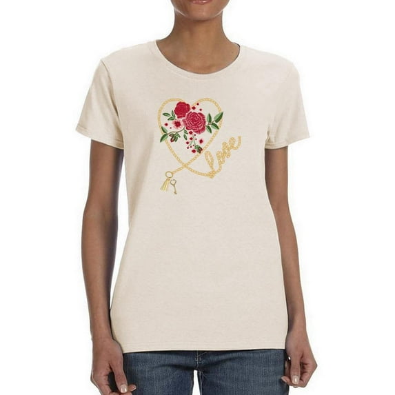 Red Roses Golden Chain T-Shirt Women -Image by Shutterstock, Female Medium